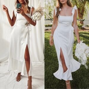 show me your mumu garden midi dress ivory luxe satin women x-large xl